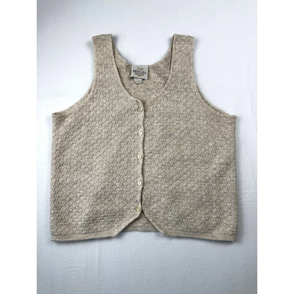 TR Bentley Vintage 90s Cotton Knit Sweater Vest Beige Oatmeal Button Front Large